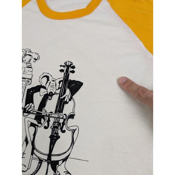 Vtg 1977 Rat Cartoon Cellist Albright Raglan Baseball Tee Shirt Size XL Rare 70s - Picture 9 of 14